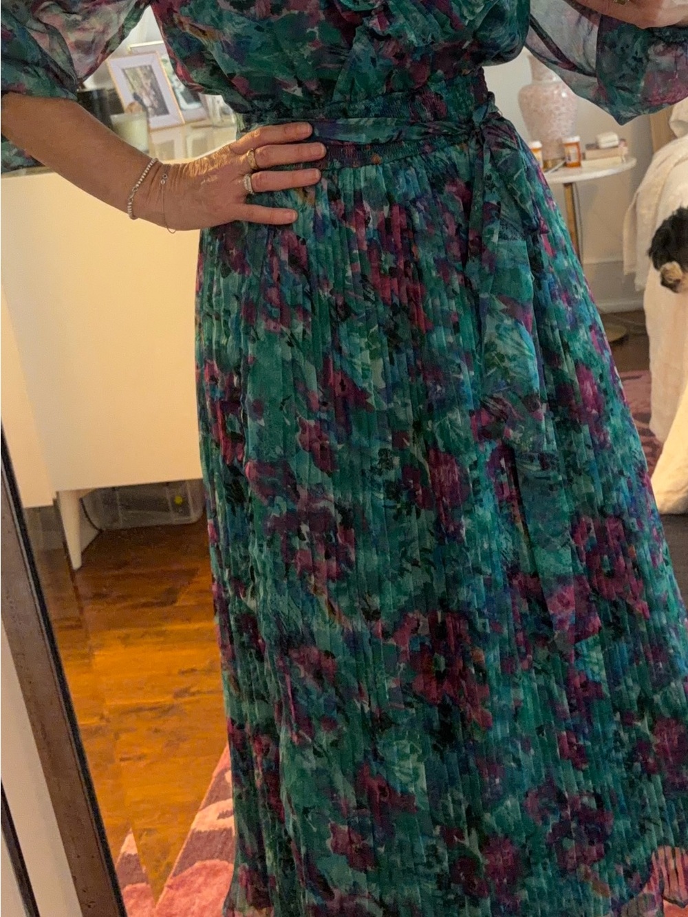Chic Floral Long Sleeve Dress in Green and Purple